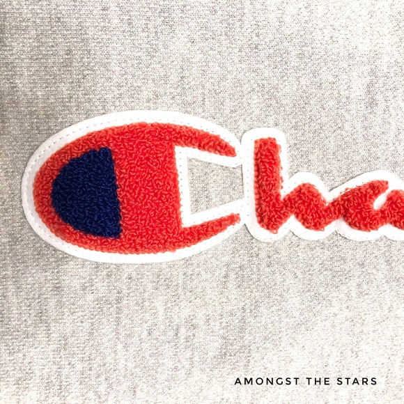 Champion Reverse Weave Chenille Logo Grey Crewneck - Picture 3 of 8